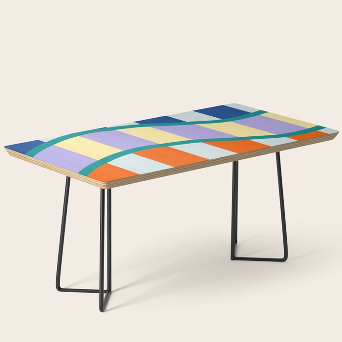 Wavy Stripe Abstract Art  Colorful Geometric Flow in Orange Blue Lilac and Teal Coffee Table Gallery Image 1