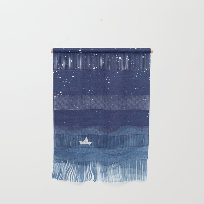 blue ocean waves, sailboat ocean stars Wall Hanging Gallery Image 1