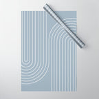 Minimal Line Curvature LXXVII Natural Blue Mid Century Modern Arch Abstract Wrapping Paper Gallery Image 1