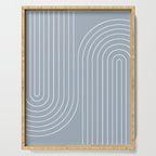 Minimal Line Curvature LXXVII Natural Blue Mid Century Modern Arch Abstract Serving Tray Gallery Image 1