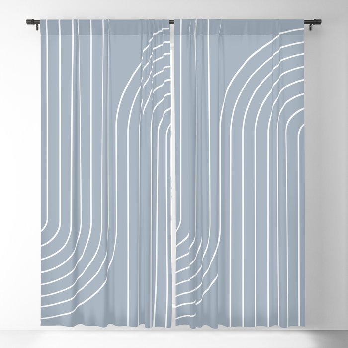 Minimal Line Curvature LXXVII Natural Blue Mid Century Modern Arch Abstract Window Curtain Gallery Image 5