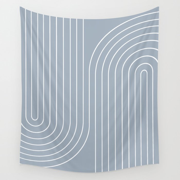 Minimal Line Curvature LXXVII Natural Blue Mid Century Modern Arch Abstract Wall Tapestry Gallery Image 4