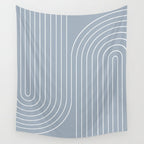 Minimal Line Curvature LXXVII Natural Blue Mid Century Modern Arch Abstract Wall Tapestry Gallery Image 4