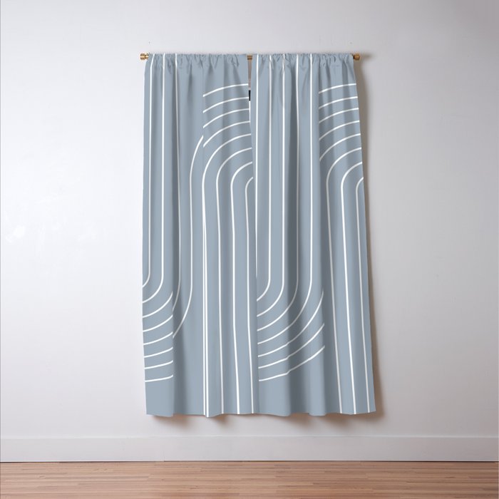 Minimal Line Curvature LXXVII Natural Blue Mid Century Modern Arch Abstract Window Curtain Gallery Image 3
