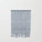 Minimal Line Curvature LXXVII Natural Blue Mid Century Modern Arch Abstract Wall Hanging Gallery Image 1