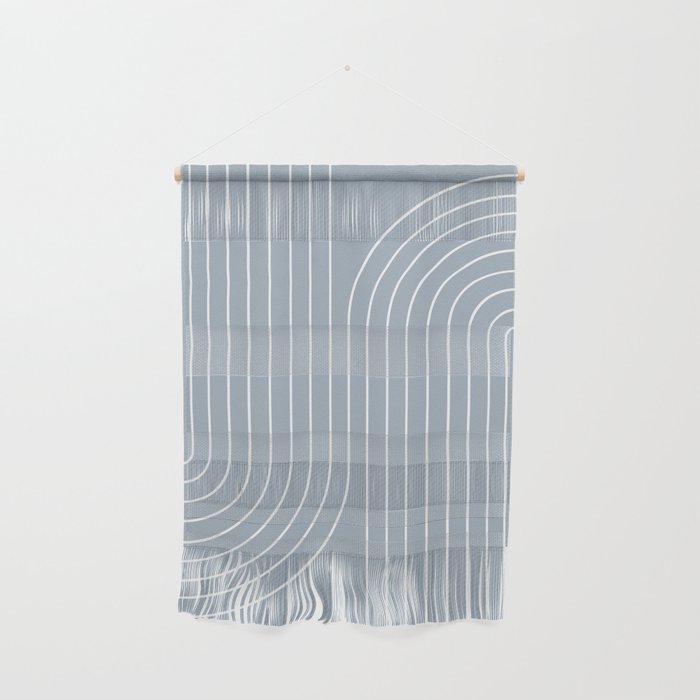 Minimal Line Curvature LXXVII Natural Blue Mid Century Modern Arch Abstract Wall Hanging Gallery Image 1