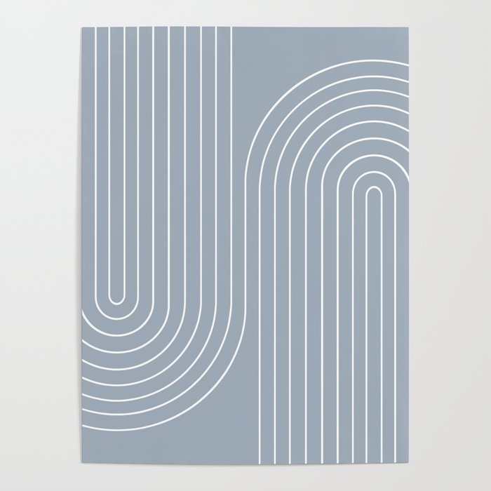 Minimal Line Curvature LXXVII Natural Blue Mid Century Modern Arch Abstract Poster Gallery Image 1