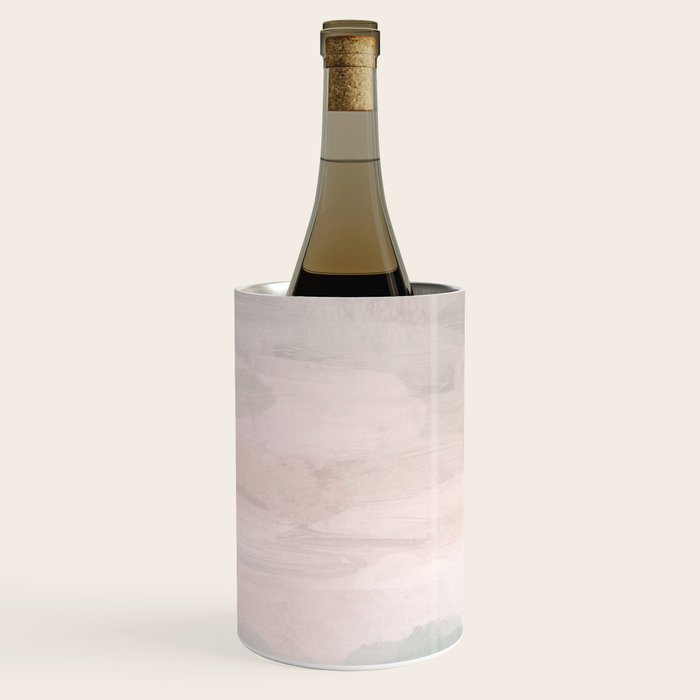 Atlantic Ocean Sunrise II - Blush Pink Mint Sky Baby Blue Abstract Sky, Water Clouds Painting Wine Chiller Gallery Image 2