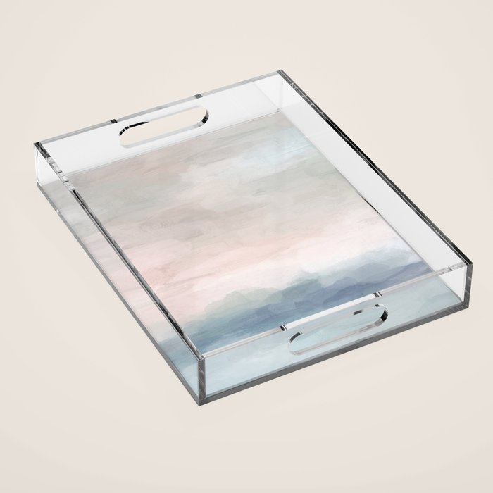 Atlantic Ocean Sunrise II - Blush Pink Mint Sky Baby Blue Abstract Sky, Water Clouds Painting Acrylic Tray Gallery Image 1