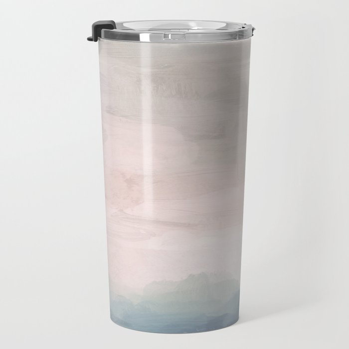 Atlantic Ocean Sunrise II - Blush Pink Mint Sky Baby Blue Abstract Sky, Water Clouds Painting Travel Mug Gallery Image 3