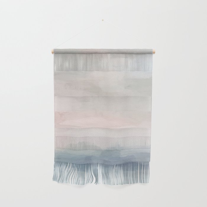 Atlantic Ocean Sunrise II - Blush Pink Mint Sky Baby Blue Abstract Sky, Water Clouds Painting Wall Hanging Gallery Image 1