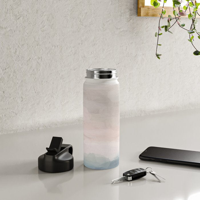 Atlantic Ocean Sunrise II - Blush Pink Mint Sky Baby Blue Abstract Sky, Water Clouds Painting Water Bottle Gallery Image 5