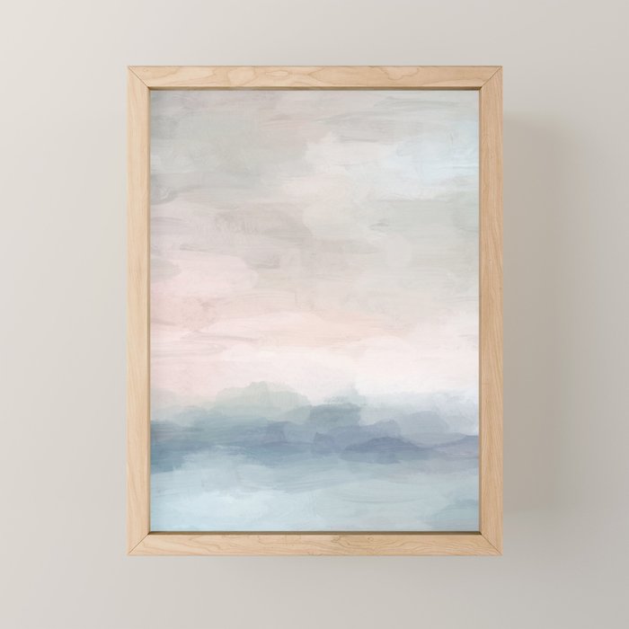Atlantic Ocean Sunrise II - Blush Pink Mint Sky Baby Blue Abstract Sky, Water Clouds Painting Mini Art Print Gallery Image 1