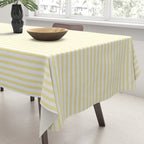Fine Stripes Narrow Stripe Pattern in Light Butter Yellow and White Tablecloth Gallery Image 3