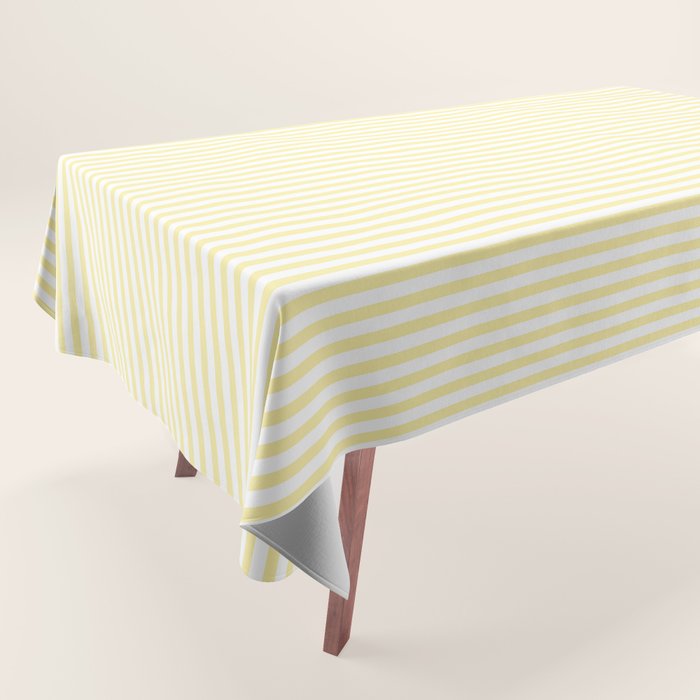 Fine Stripes Narrow Stripe Pattern in Light Butter Yellow and White Tablecloth Gallery Image 1