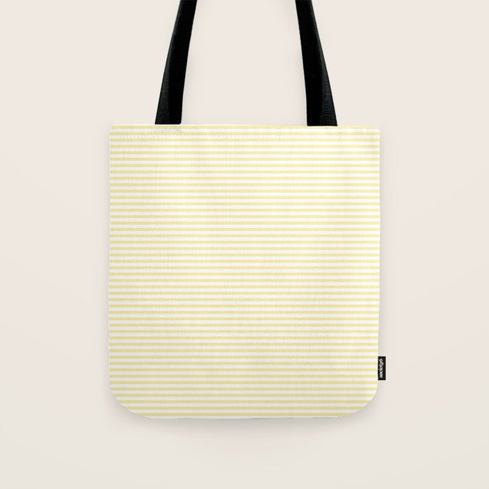 Fine Stripes Narrow Stripe Pattern in Light Butter Yellow and White Tote Bag Gallery Image 1