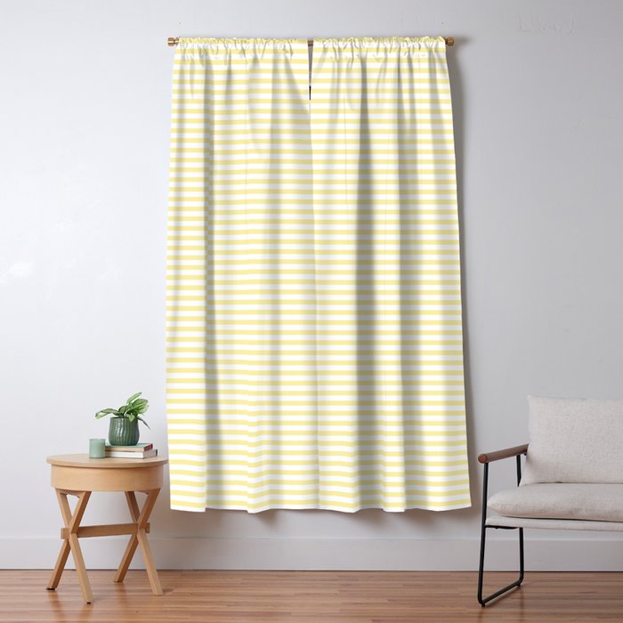 Fine Stripes Narrow Stripe Pattern in Light Butter Yellow and White Window Curtain Gallery Image 1