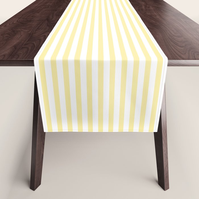 Fine Stripes Narrow Stripe Pattern in Light Butter Yellow and White Table Runner Gallery Image 1