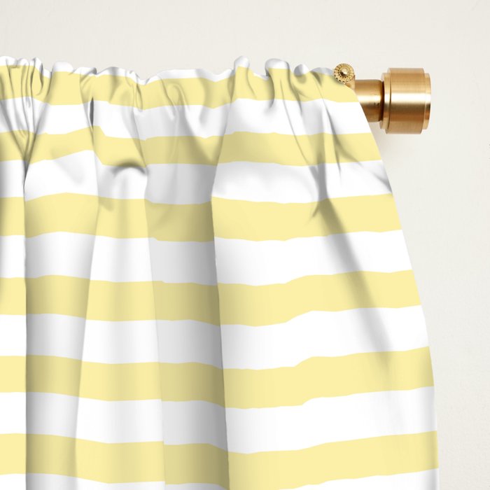 Fine Stripes Narrow Stripe Pattern in Light Butter Yellow and White Window Curtain Gallery Image 2