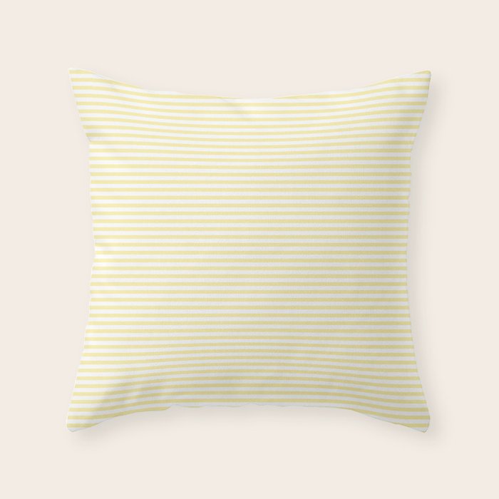 Fine Stripes Narrow Stripe Pattern in Light Butter Yellow and White Throw Pillow Gallery Image 1