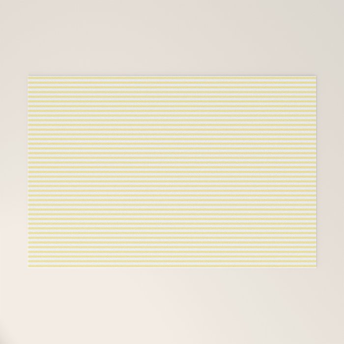 Fine Stripes Narrow Stripe Pattern in Light Butter Yellow and White Welcome Mat Gallery Image 1