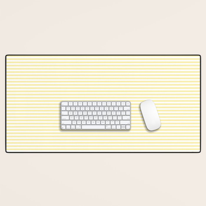 Fine Stripes Narrow Stripe Pattern in Light Butter Yellow and White Desk Mat Gallery Image 1
