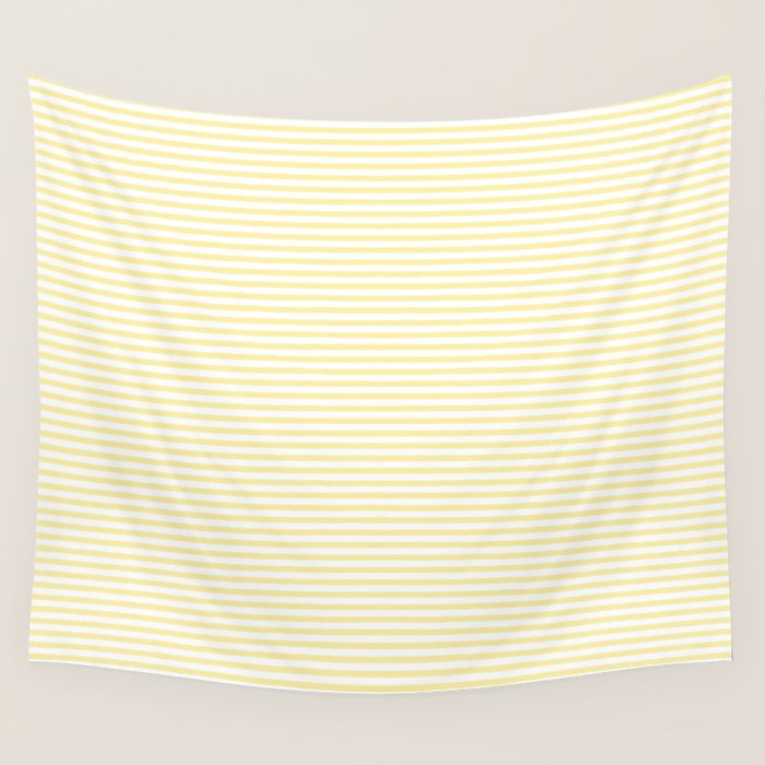 Fine Stripes Narrow Stripe Pattern in Light Butter Yellow and White Wall Tapestry Gallery Image 4