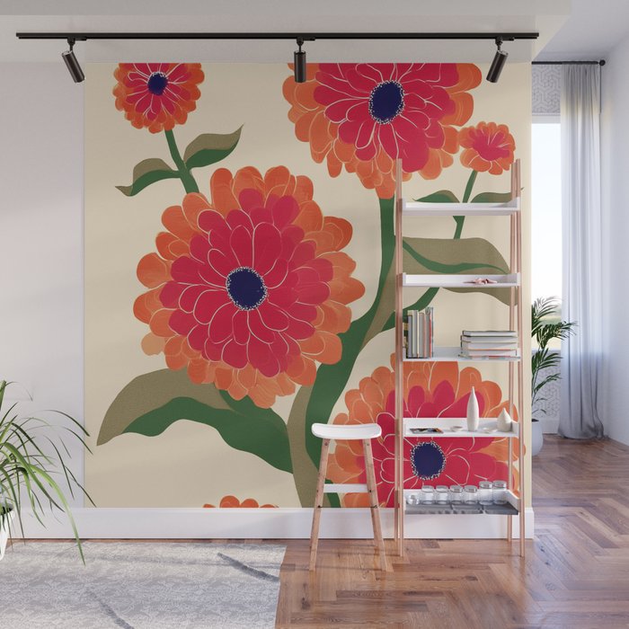 Red Zinnias Wall Mural Gallery Image 1