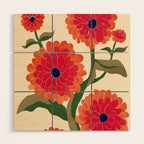 Red Zinnias Wood Wall Art Gallery Image 1