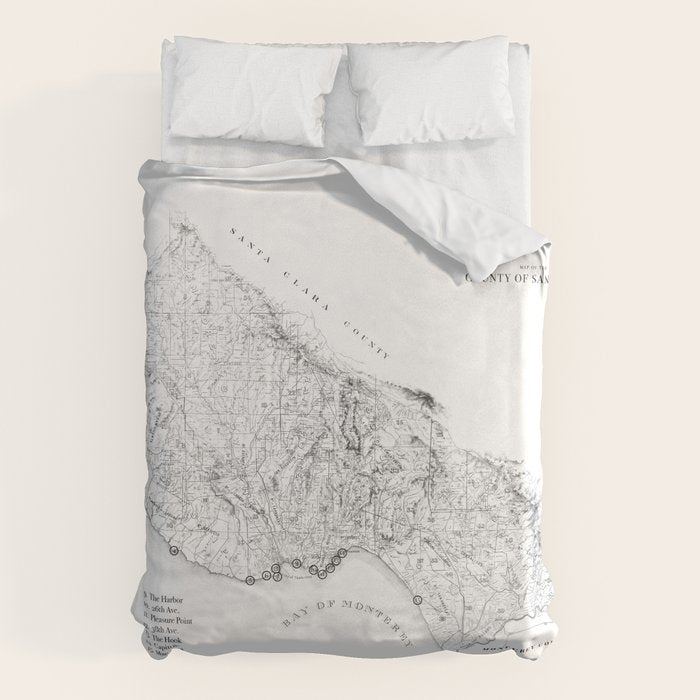 Santa Cruz Surf Map Black and White Duvet Cover Gallery Image 6