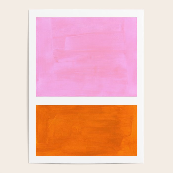 Pastel Neon Pink Yellow Ochre Mid Century Modern Abstract Minimalist Rothko Color Field Squares Poster Gallery Image 4