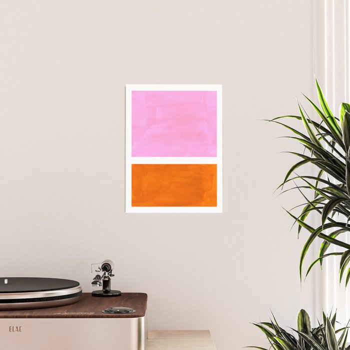 Pastel Neon Pink Yellow Ochre Mid Century Modern Abstract Minimalist Rothko Color Field Squares Poster Gallery Image 2