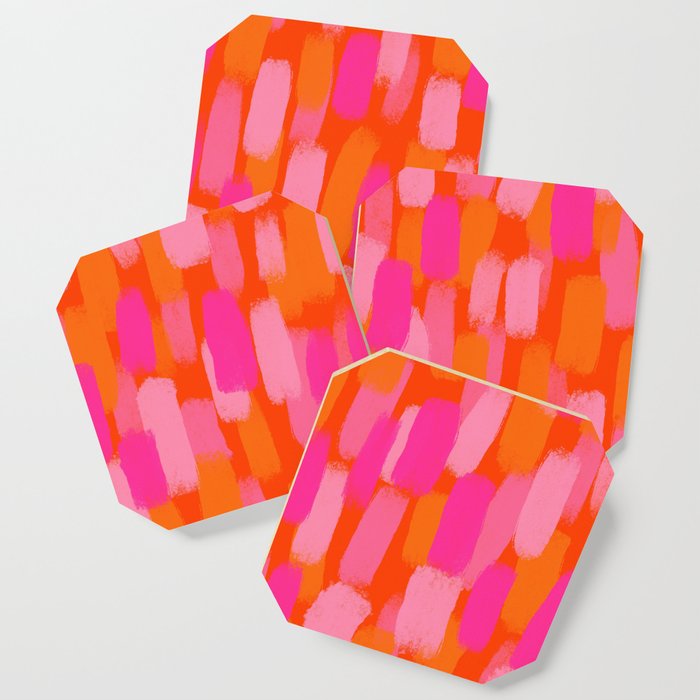Abstract, Paint Brush Stroke, Pink and Orange  Coaster Gallery Image 1