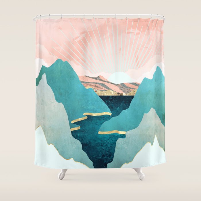 Mint Mountains Shower Curtain Gallery Image 1