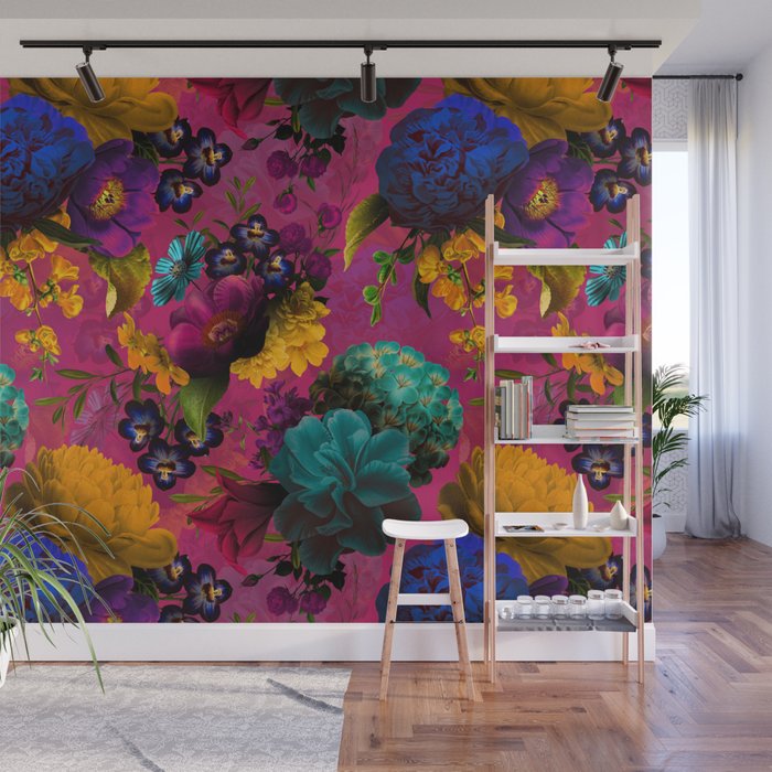 Vintage & Shabby Chic - Purple Botanical Lush Flowers Midnight Garden Wall Mural Gallery Image 1
