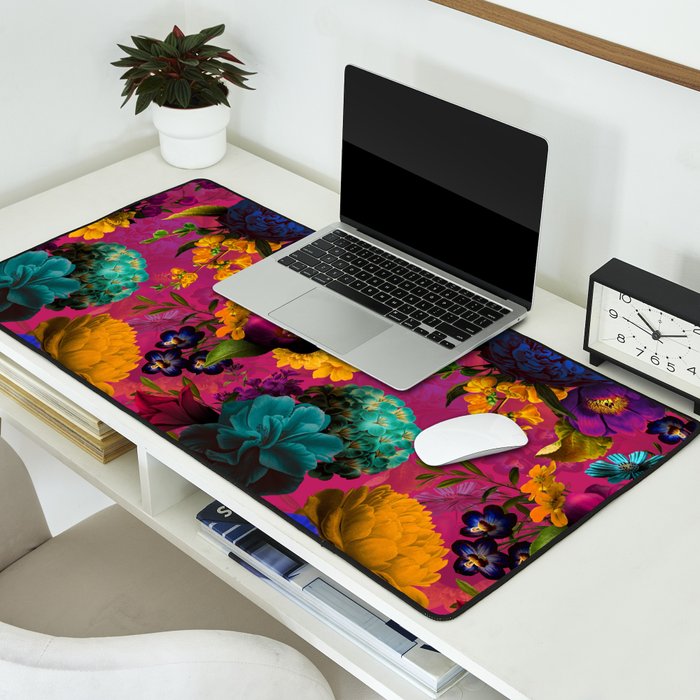 Vintage & Shabby Chic - Purple Botanical Lush Flowers Midnight Garden Desk Mat Gallery Image 2