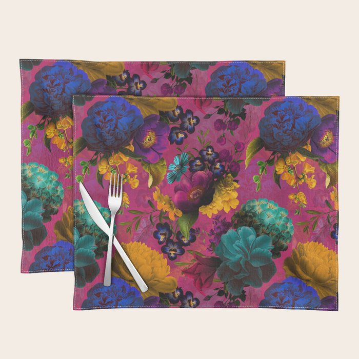 Vintage & Shabby Chic - Purple Botanical Lush Flowers Midnight Garden Placemat Gallery Image 1