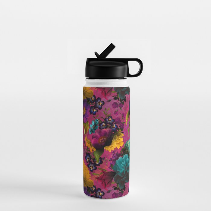 Vintage & Shabby Chic - Purple Botanical Lush Flowers Midnight Garden Water Bottle Gallery Image 1