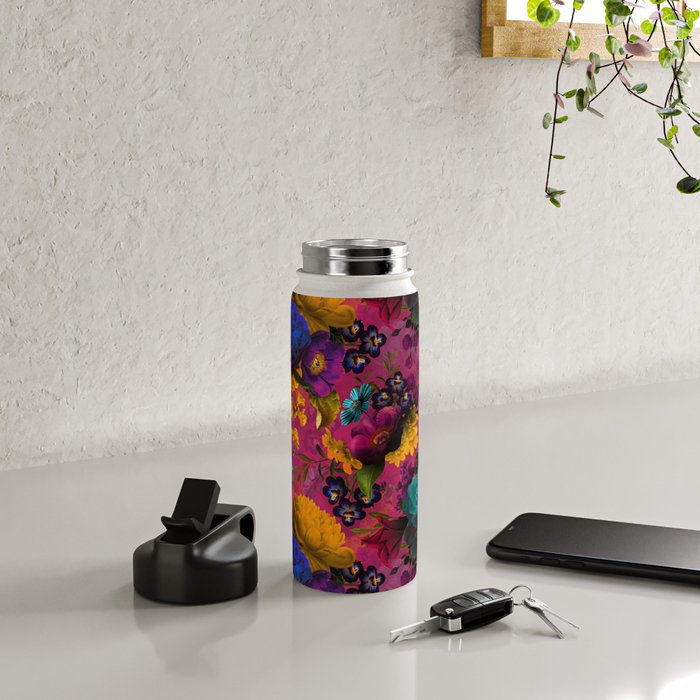 Vintage & Shabby Chic - Purple Botanical Lush Flowers Midnight Garden Water Bottle Gallery Image 4