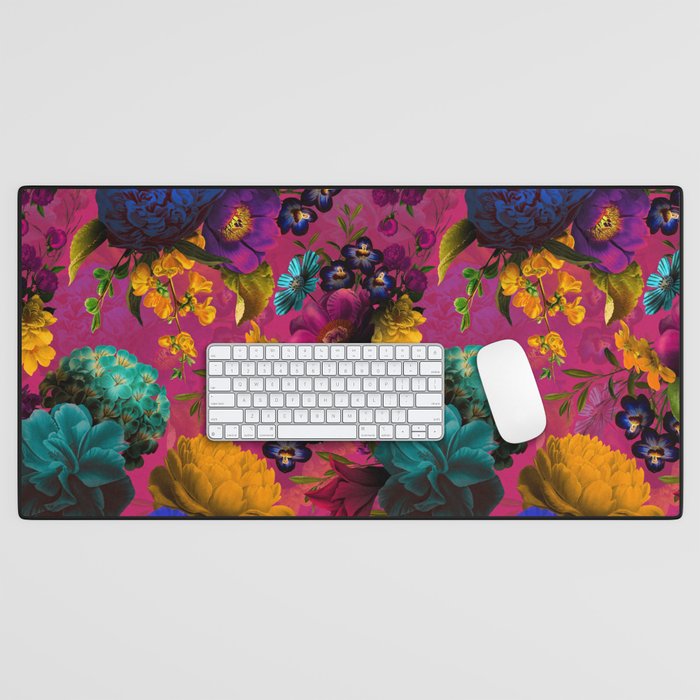 Vintage & Shabby Chic - Purple Botanical Lush Flowers Midnight Garden Desk Mat Gallery Image 1
