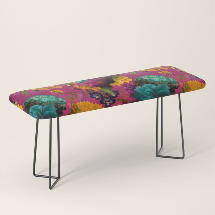 Vintage & Shabby Chic - Purple Botanical Lush Flowers Midnight Garden Bench Gallery Image 1