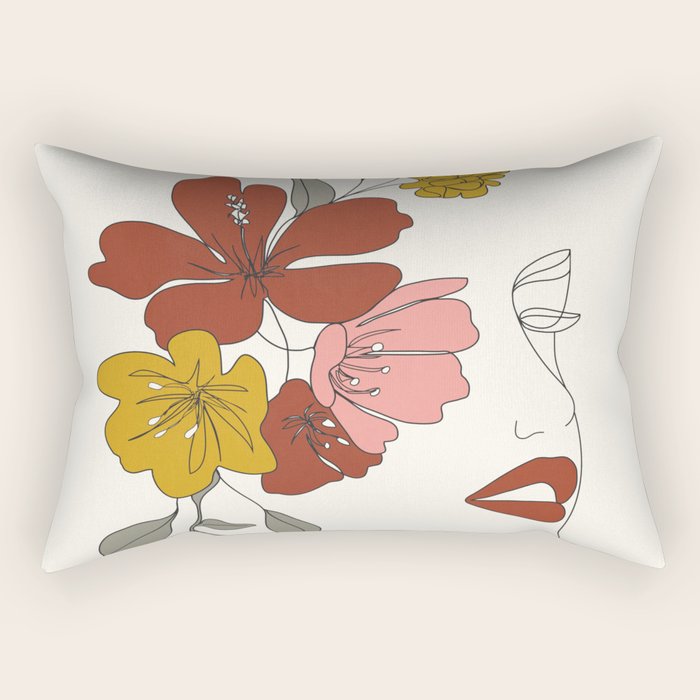 Colorful Thoughts Minimal Line Art Woman Face I Rectangular Pillow Gallery Image 2
