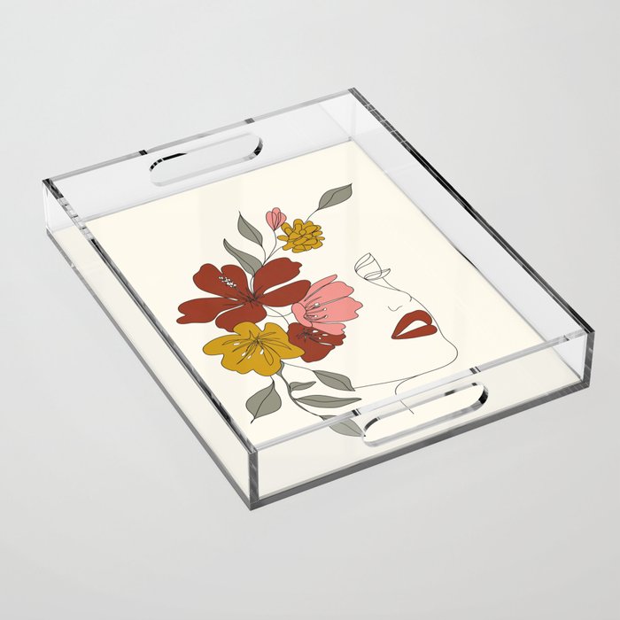 Colorful Thoughts Minimal Line Art Woman Face I Acrylic Tray Gallery Image 1