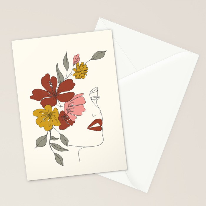 Colorful Thoughts Minimal Line Art Woman Face I Stationery Card Gallery Image 2