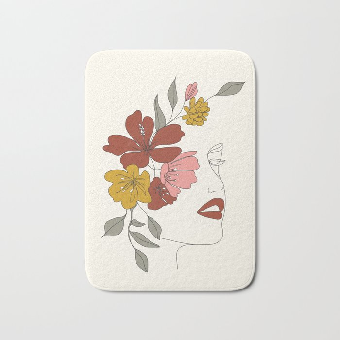 Colorful Thoughts Minimal Line Art Woman Face I Bath Mat Gallery Image 1