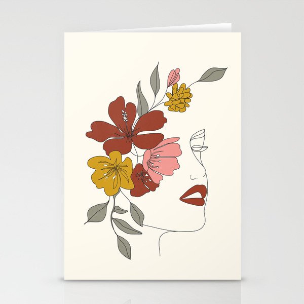 Colorful Thoughts Minimal Line Art Woman Face I Stationery Card Gallery Image 1