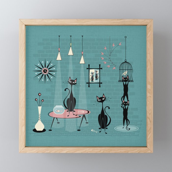 Mid Century Kitty Mischief - ©studioxtine Mini Art Print Gallery Image 1