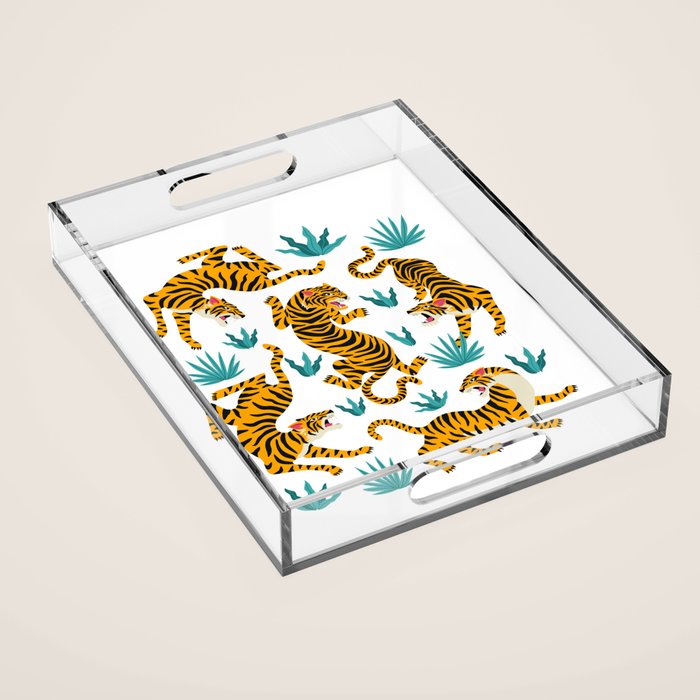 Asian tigers and tropic plants on background. Acrylic Tray Gallery Image 1