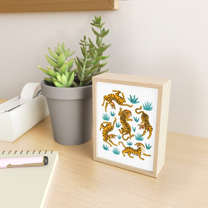 Asian tigers and tropic plants on background. Mini Art Print Gallery Image 2