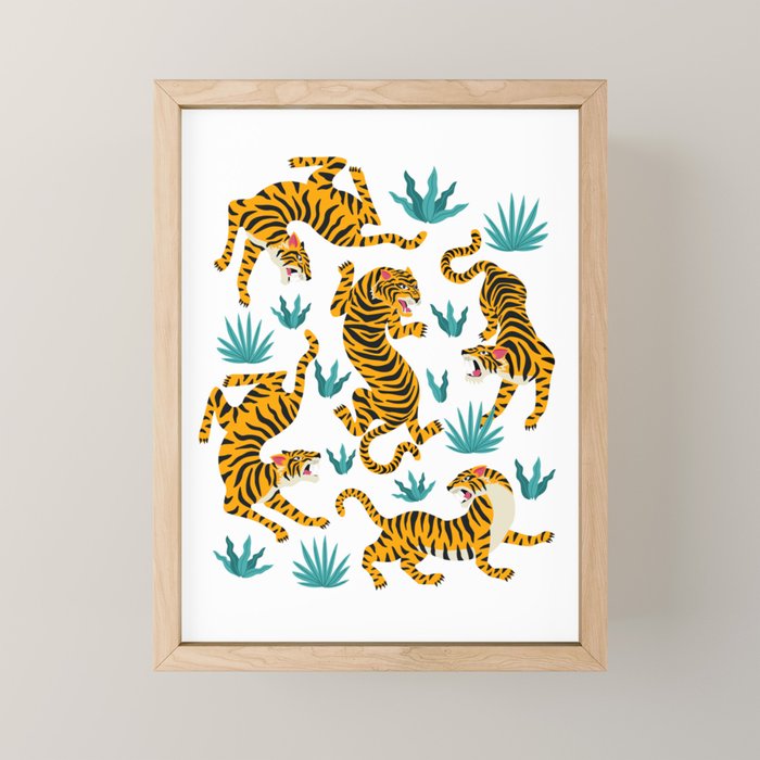 Asian tigers and tropic plants on background. Mini Art Print Gallery Image 1
